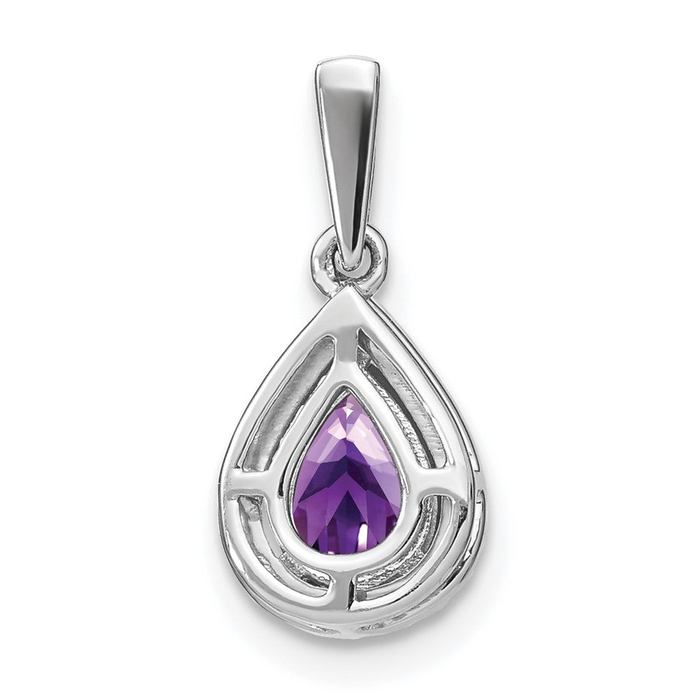 14k White Gold Pear Amethyst and Diamond Halo Pendant (0.95 grams)