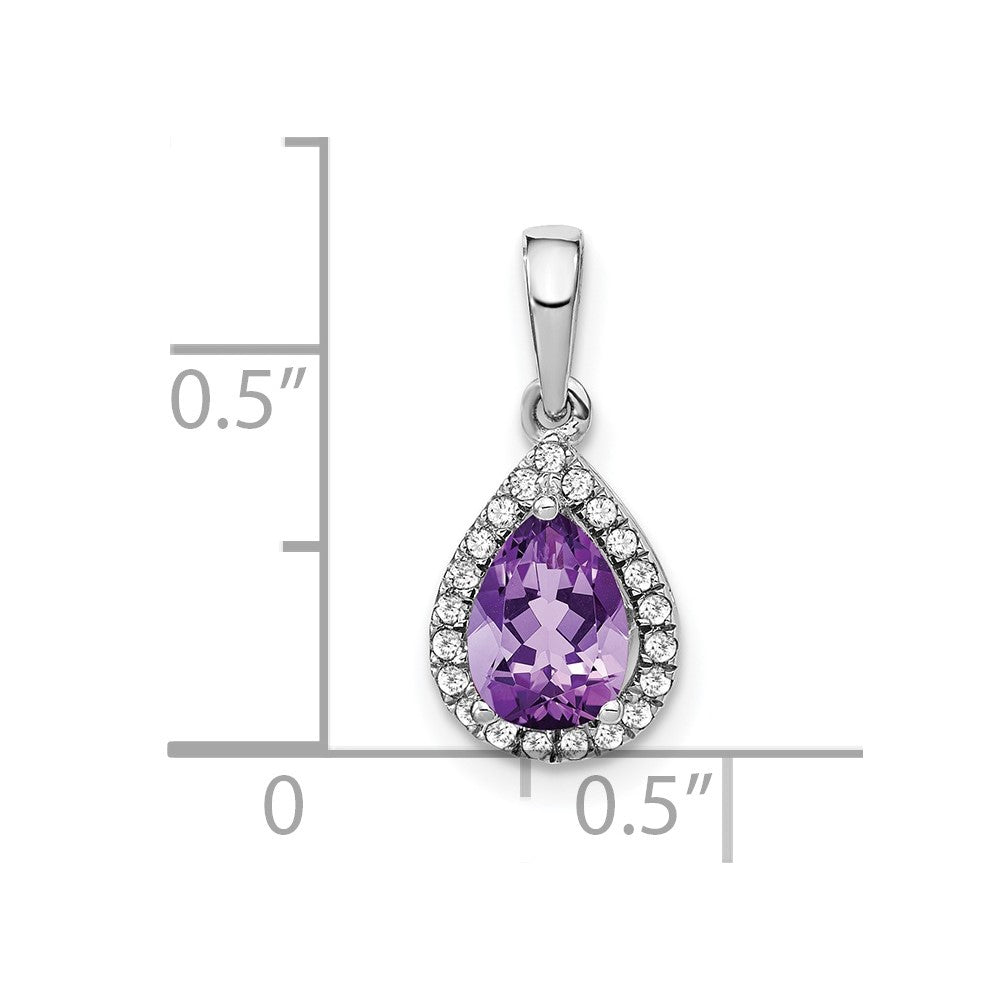 14k White Gold Pear Amethyst and Diamond Halo Pendant (0.95 grams)