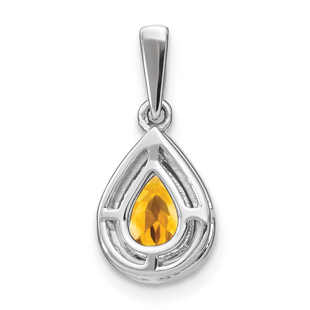 14k White Gold Pear Citrine and Diamond Halo Pendant (0.95 grams)