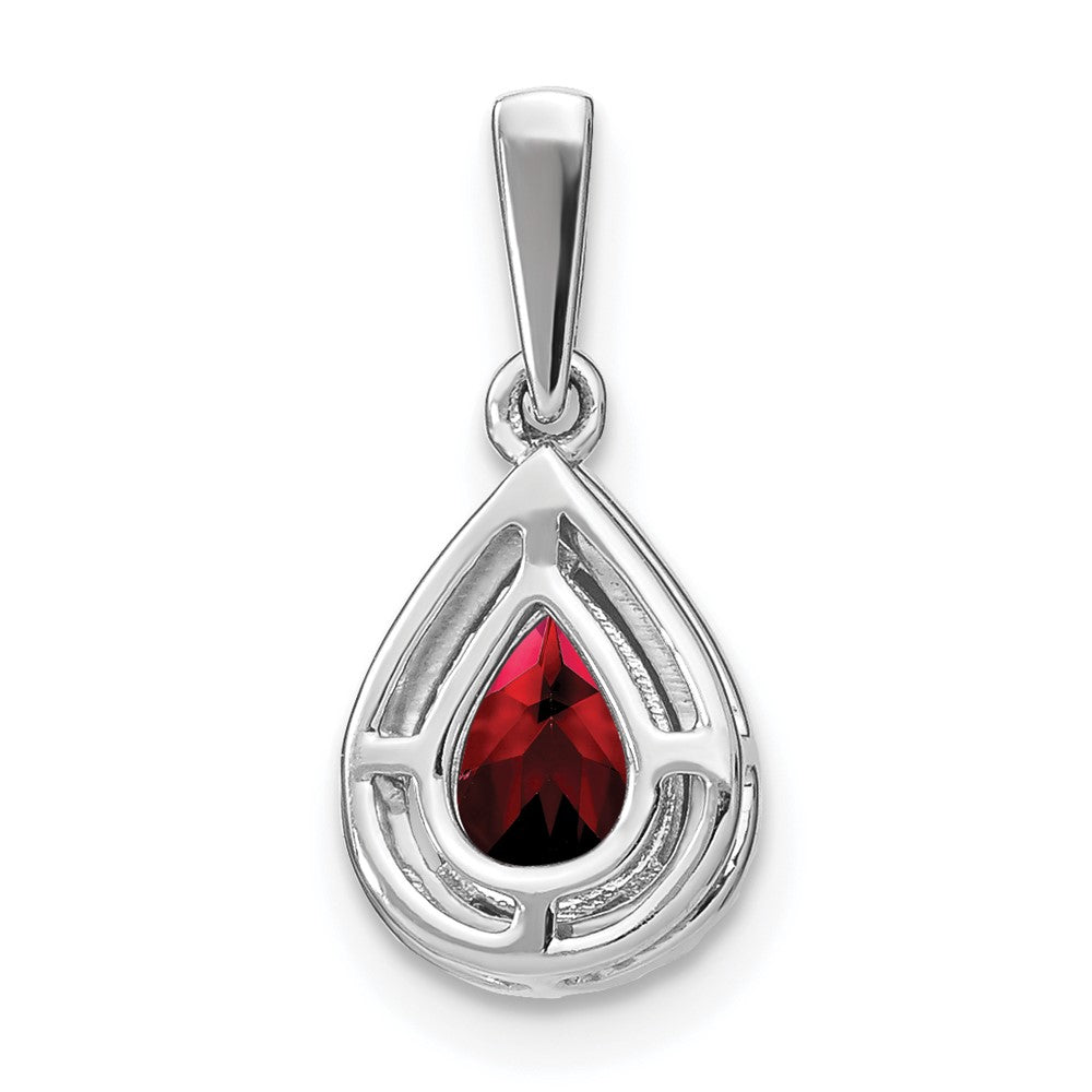 14k White Gold Pear Garnet and Diamond Halo Pendant (0.95 grams)
