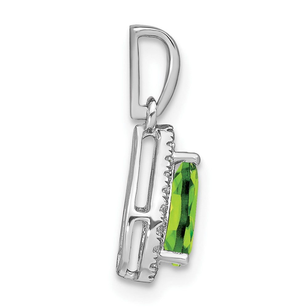 14k White Gold Pear Peridot and Diamond Halo Pendant (0.95 grams)