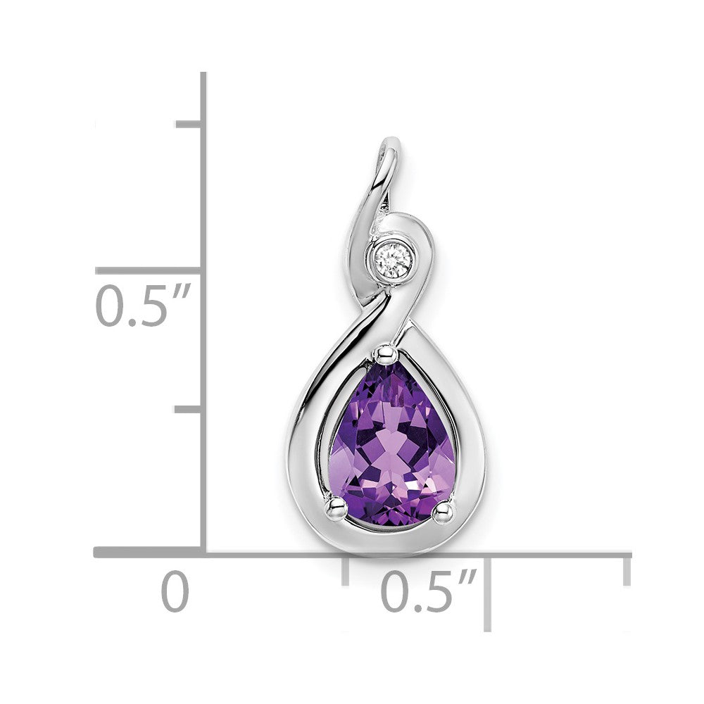14k White Gold Pear Amethyst and Diamond Pendant (1.5 grams)