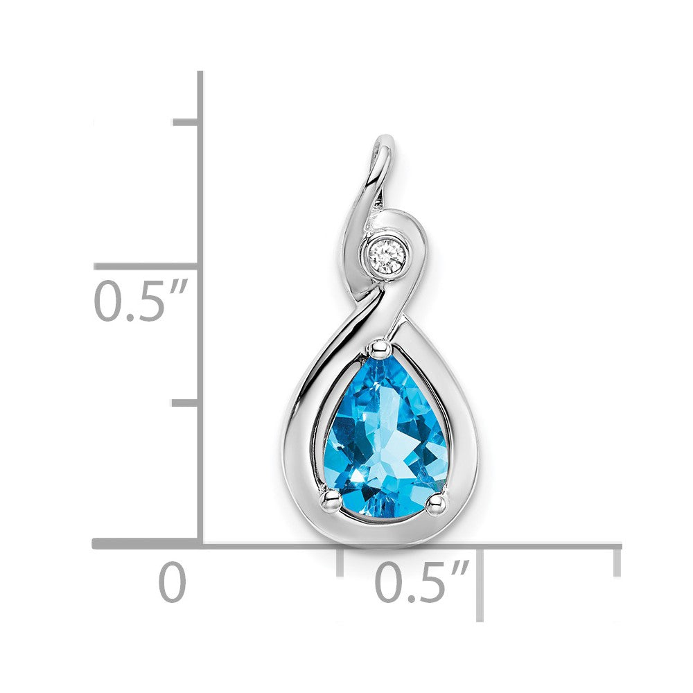 14k White Gold Pear Blue Topaz and Diamond Pendant (1.5 grams)