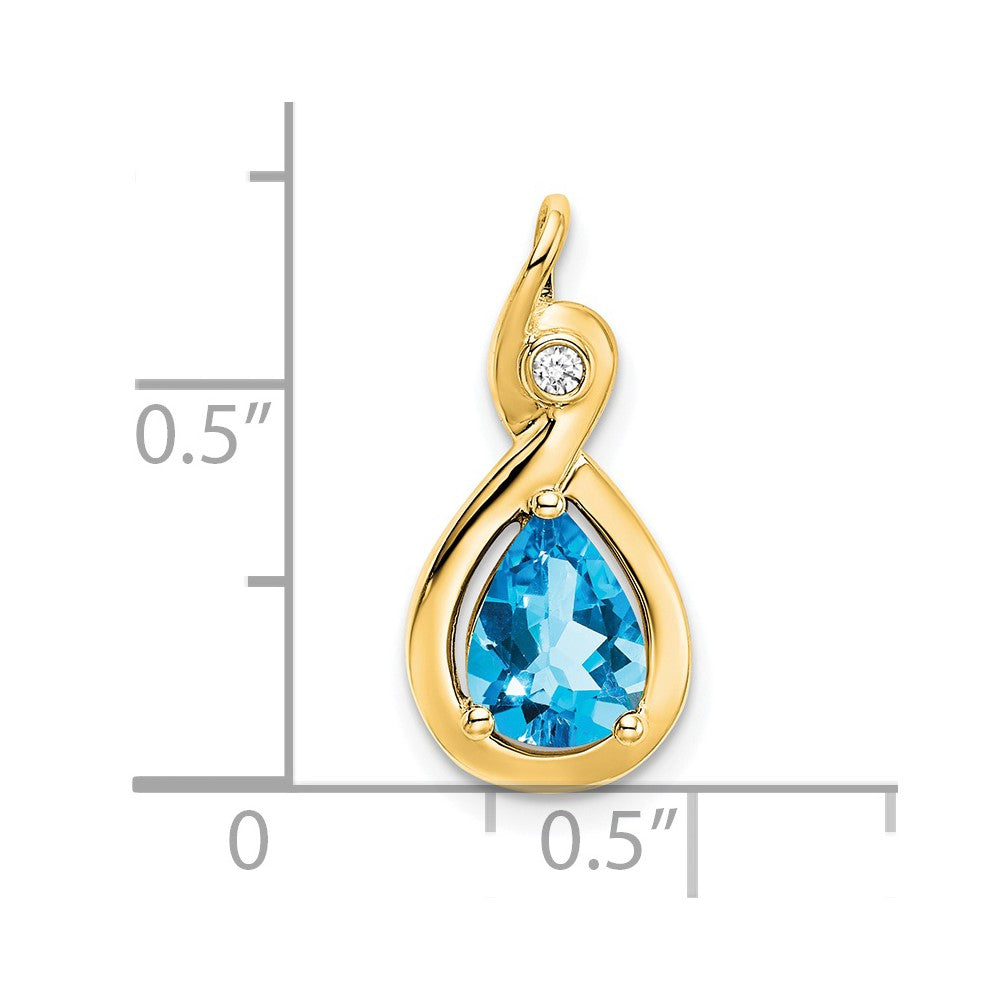 14k Pear Blue Topaz and Diamond Pendant (1.5 grams)