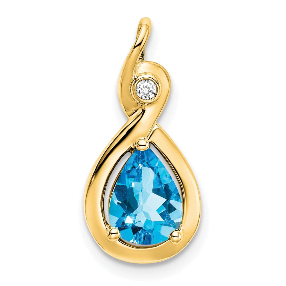 14k Pear Blue Topaz and Diamond Pendant (1.5 grams)