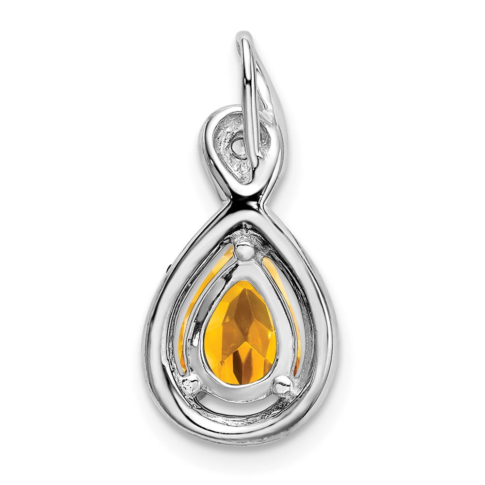 14k White Gold Pear Citrine and Diamond Pendant (1.5 grams)