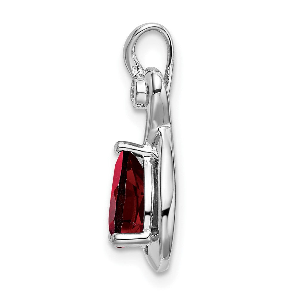 14k White Gold Pear Garnet and Diamond Pendant (1.5 grams)