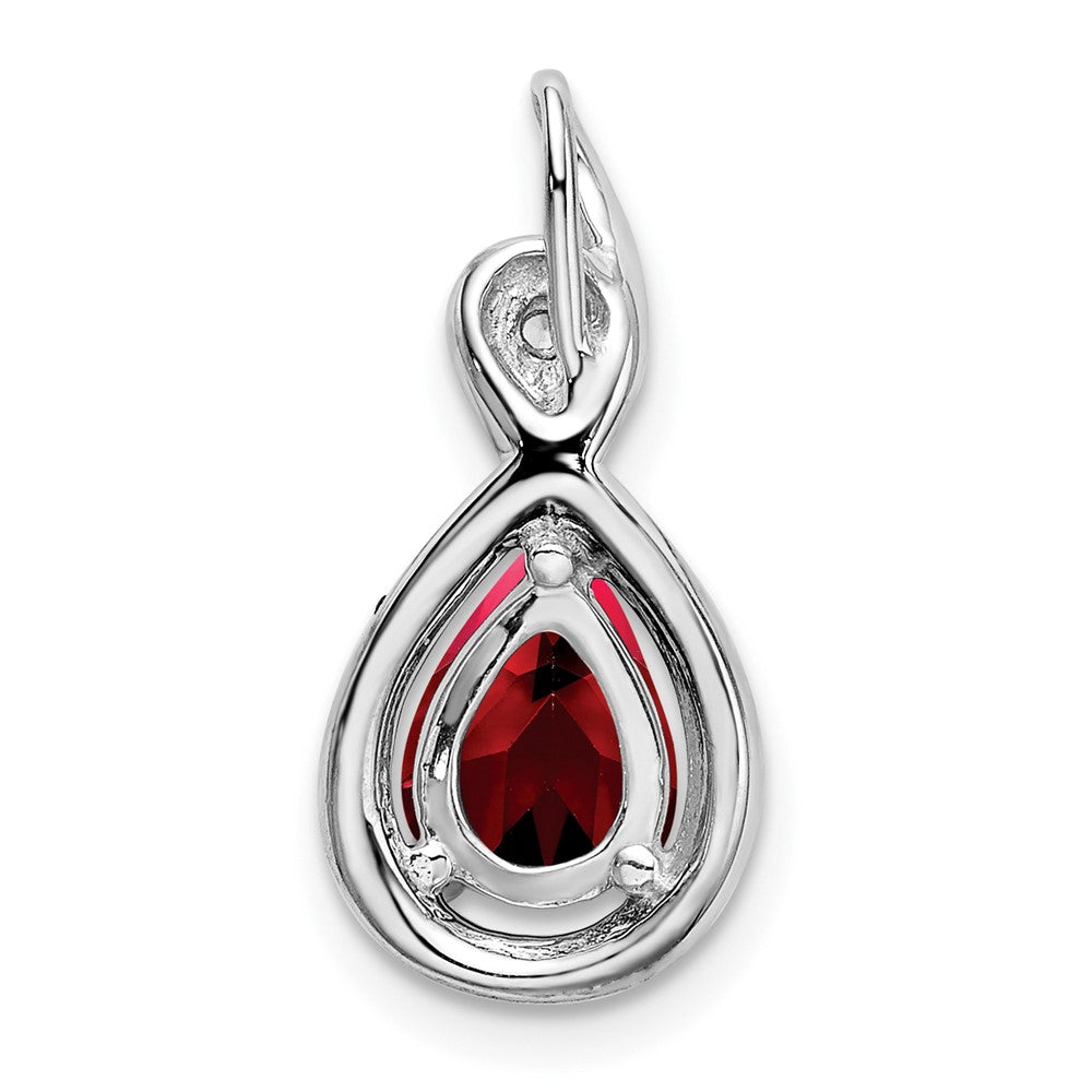 14k White Gold Pear Garnet and Diamond Pendant (1.5 grams)