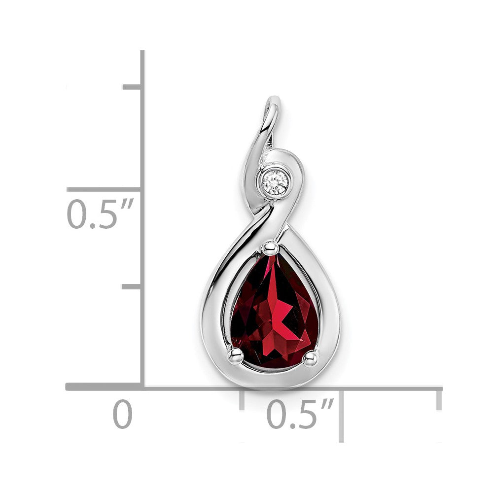 14k White Gold Pear Garnet and Diamond Pendant (1.5 grams)