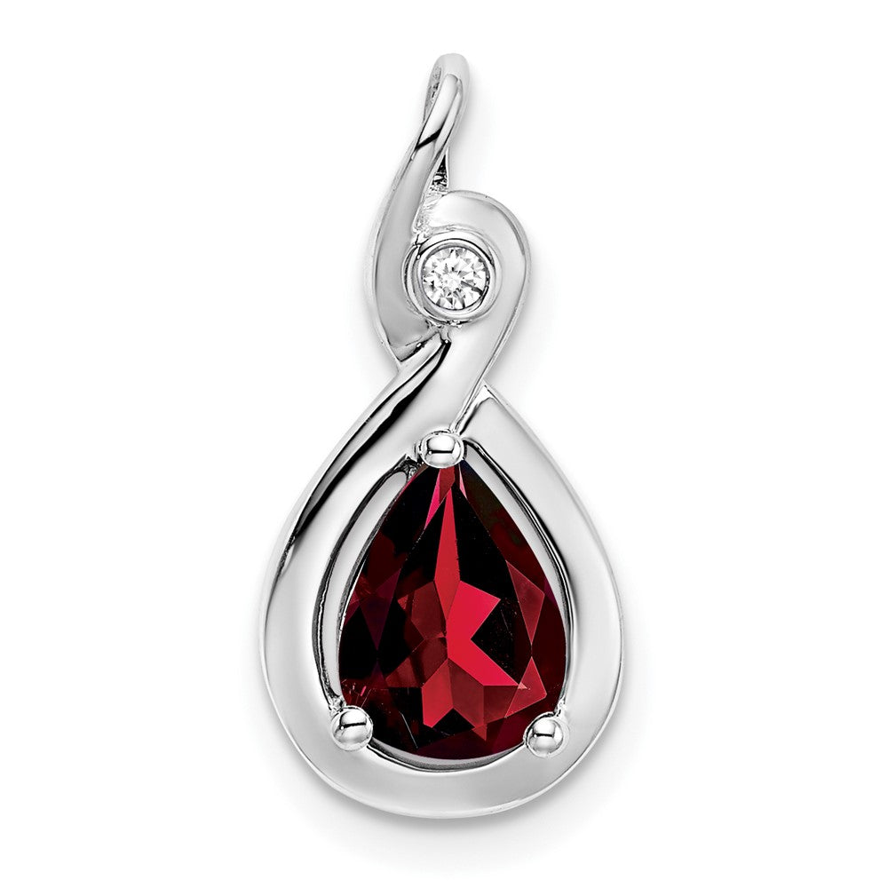 14k White Gold Pear Garnet and Diamond Pendant (1.5 grams)