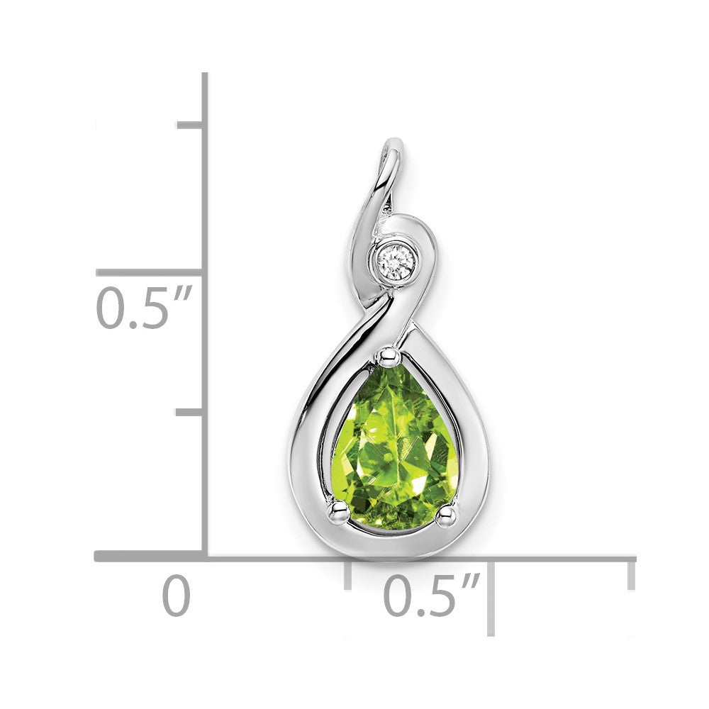 14k White Gold Pear Peridot and Diamond Pendant (1.5 grams)