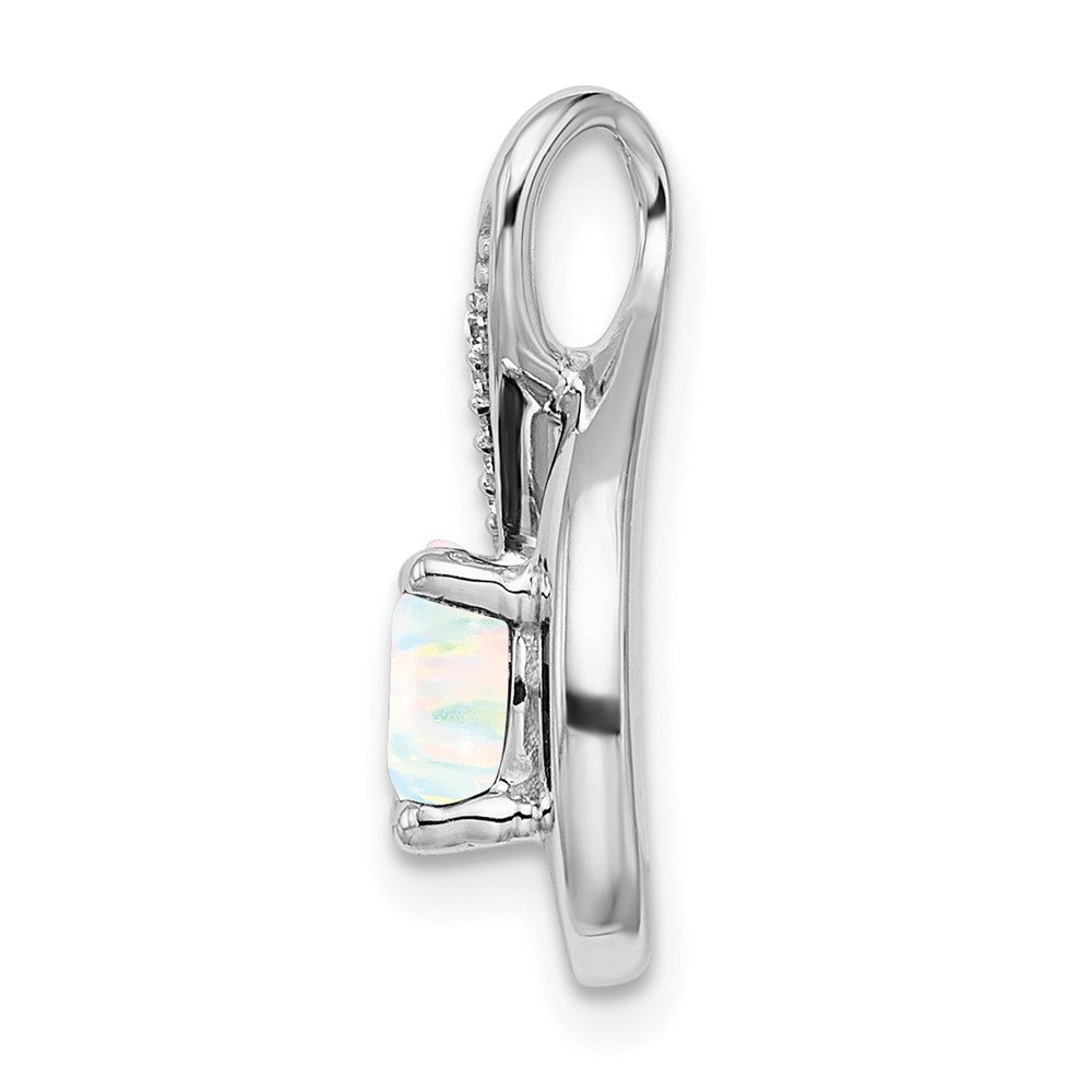 14k White Gold Created Opal and Diamond Pendant (2.15 grams)