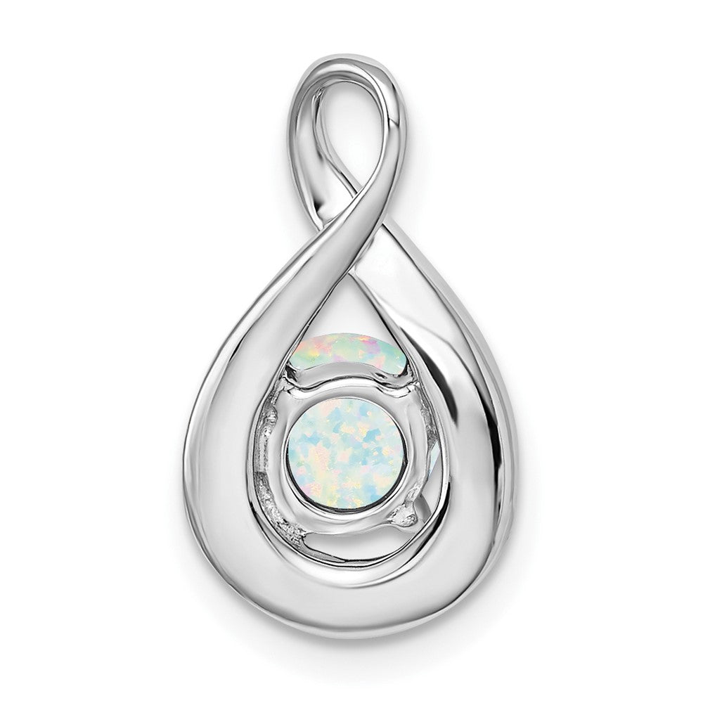 14k White Gold Created Opal and Diamond Pendant (2.15 grams)