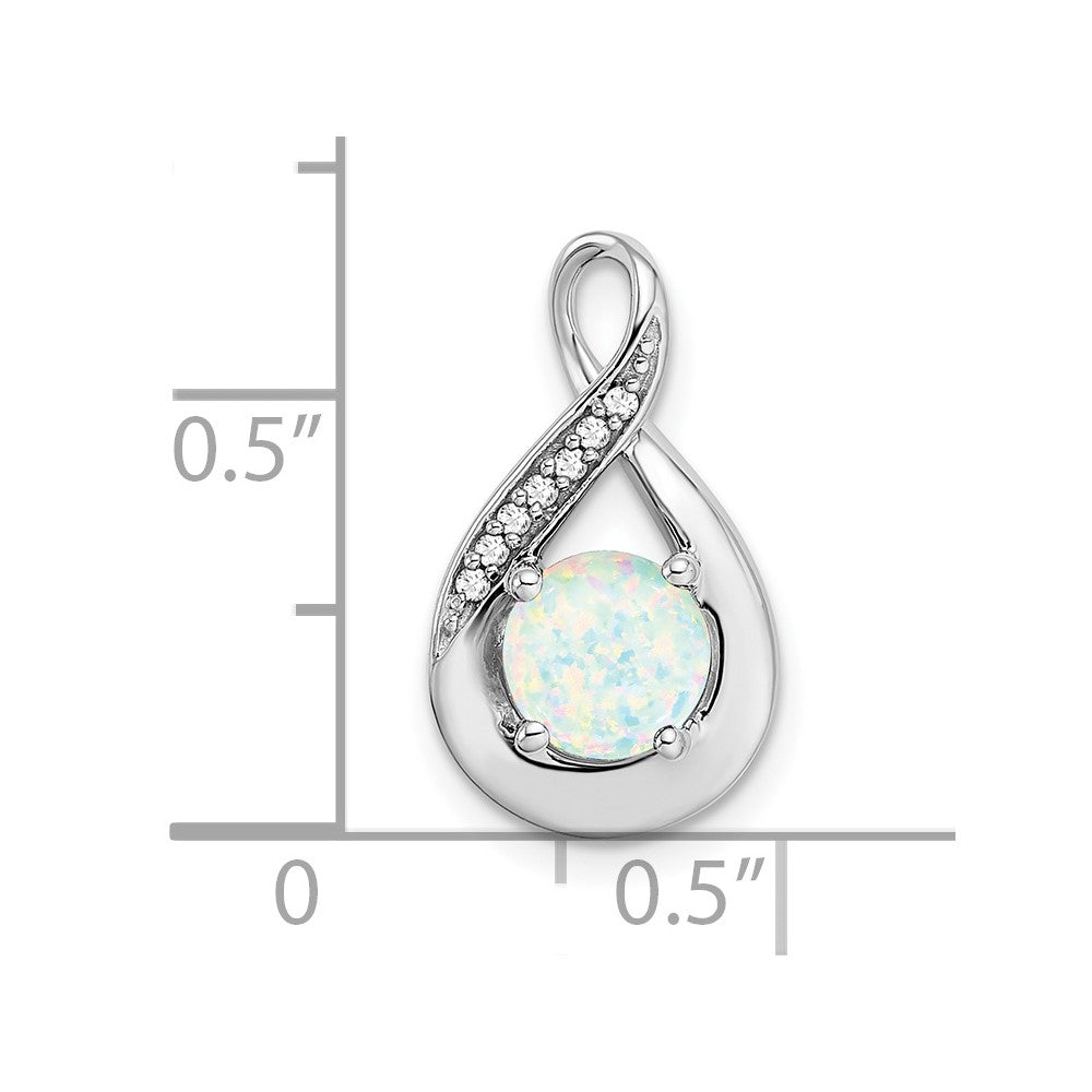 14k White Gold Created Opal and Diamond Pendant (2.15 grams)