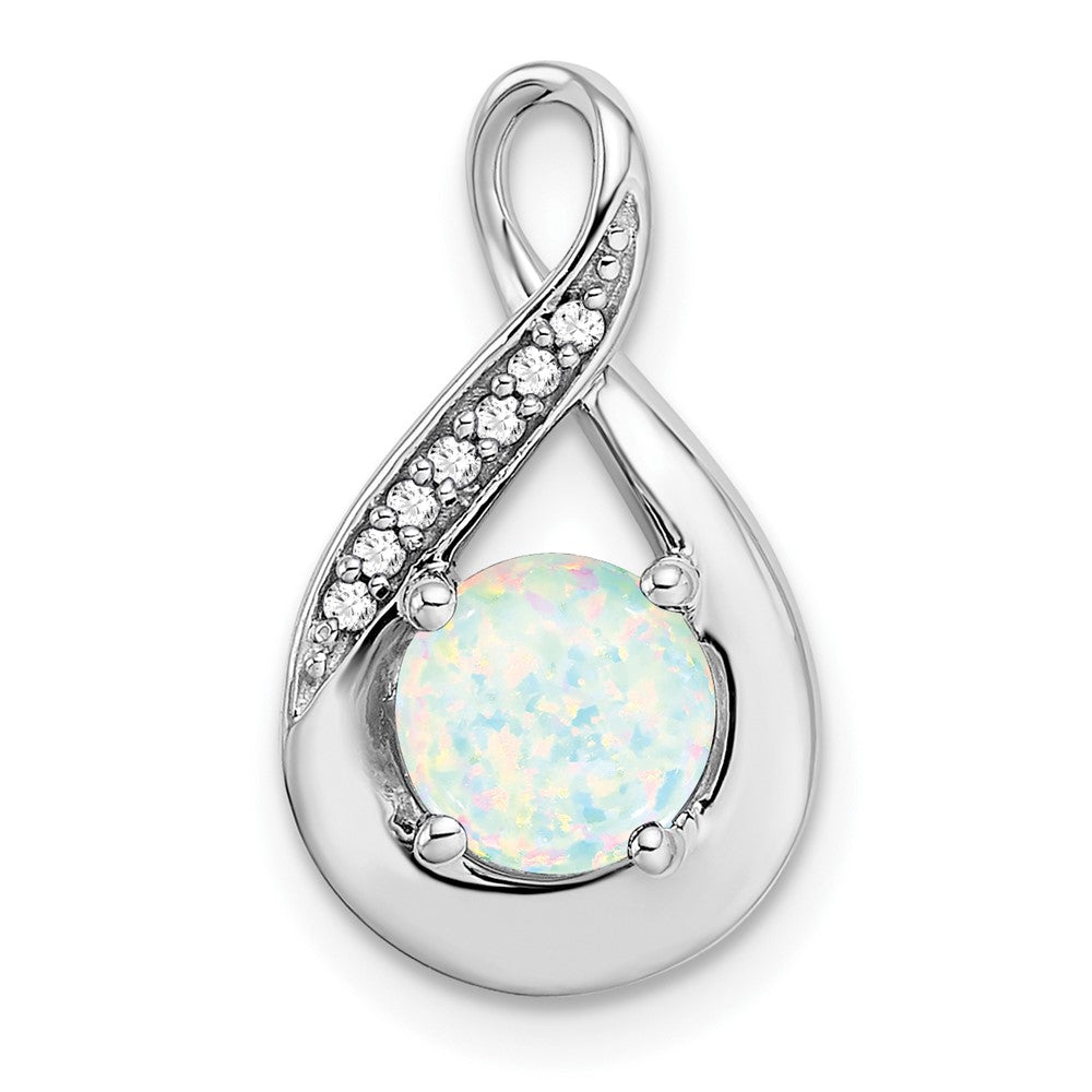 14k White Gold Created Opal and Diamond Pendant (2.15 grams)