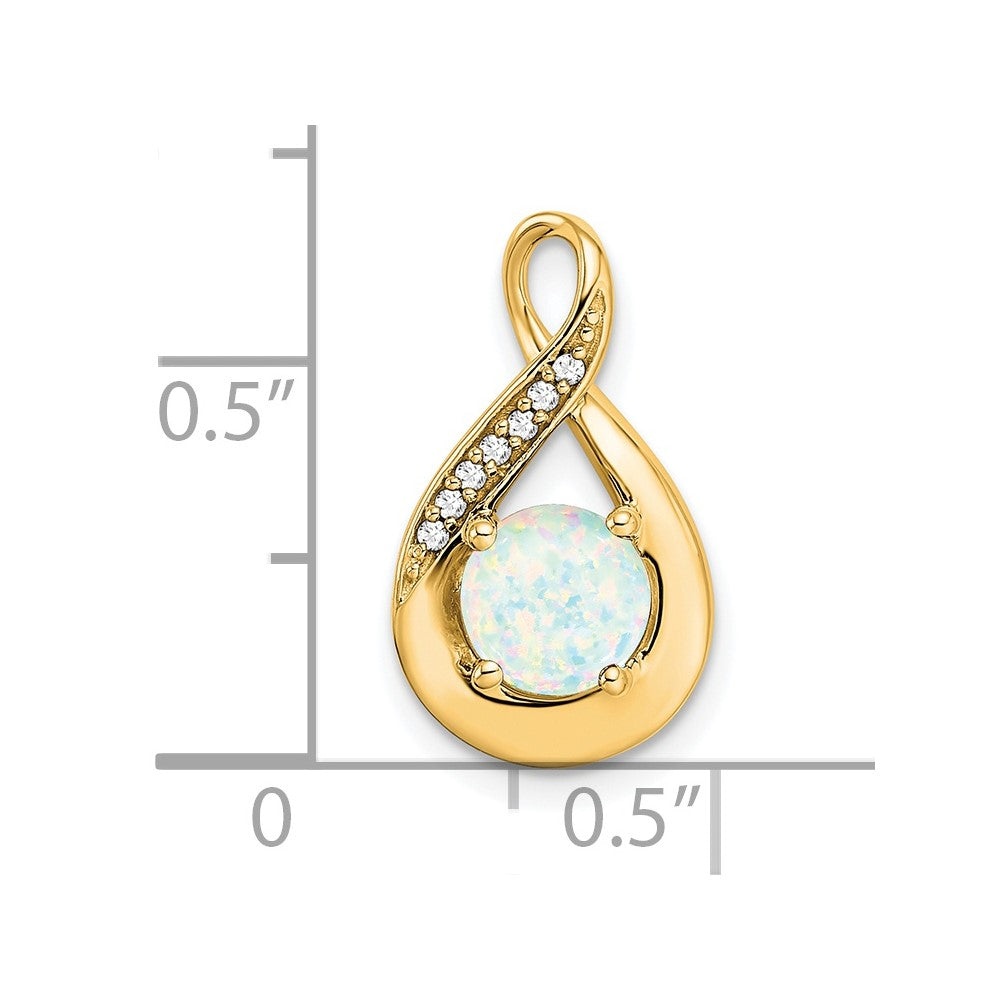 14k Created Opal and Diamond Pendant (2.15 grams)