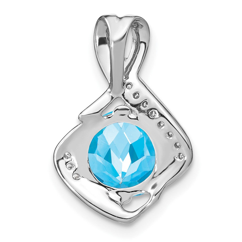 14k White Gold Blue Topaz and Diamond Pendant (1.3 grams)