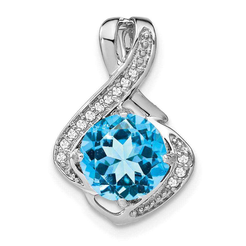 14k White Gold Blue Topaz and Diamond Pendant (1.3 grams)