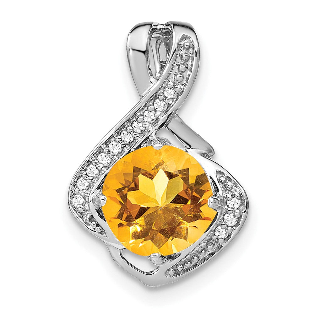 14k White Gold Citrine and Diamond Pendant (1.3 grams)