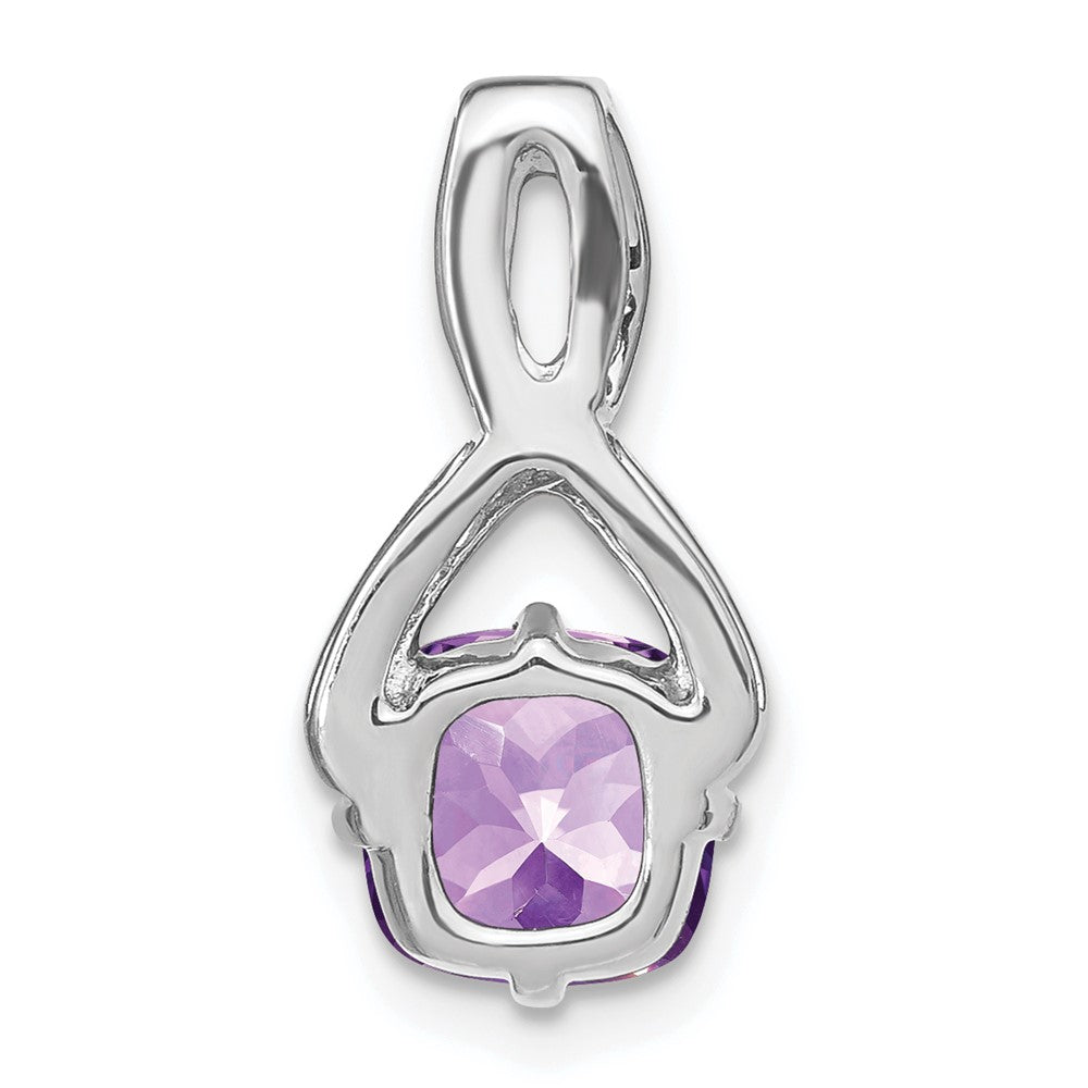 14k White Gold Cushion Amethyst and Diamond Pendant (1.5 grams)