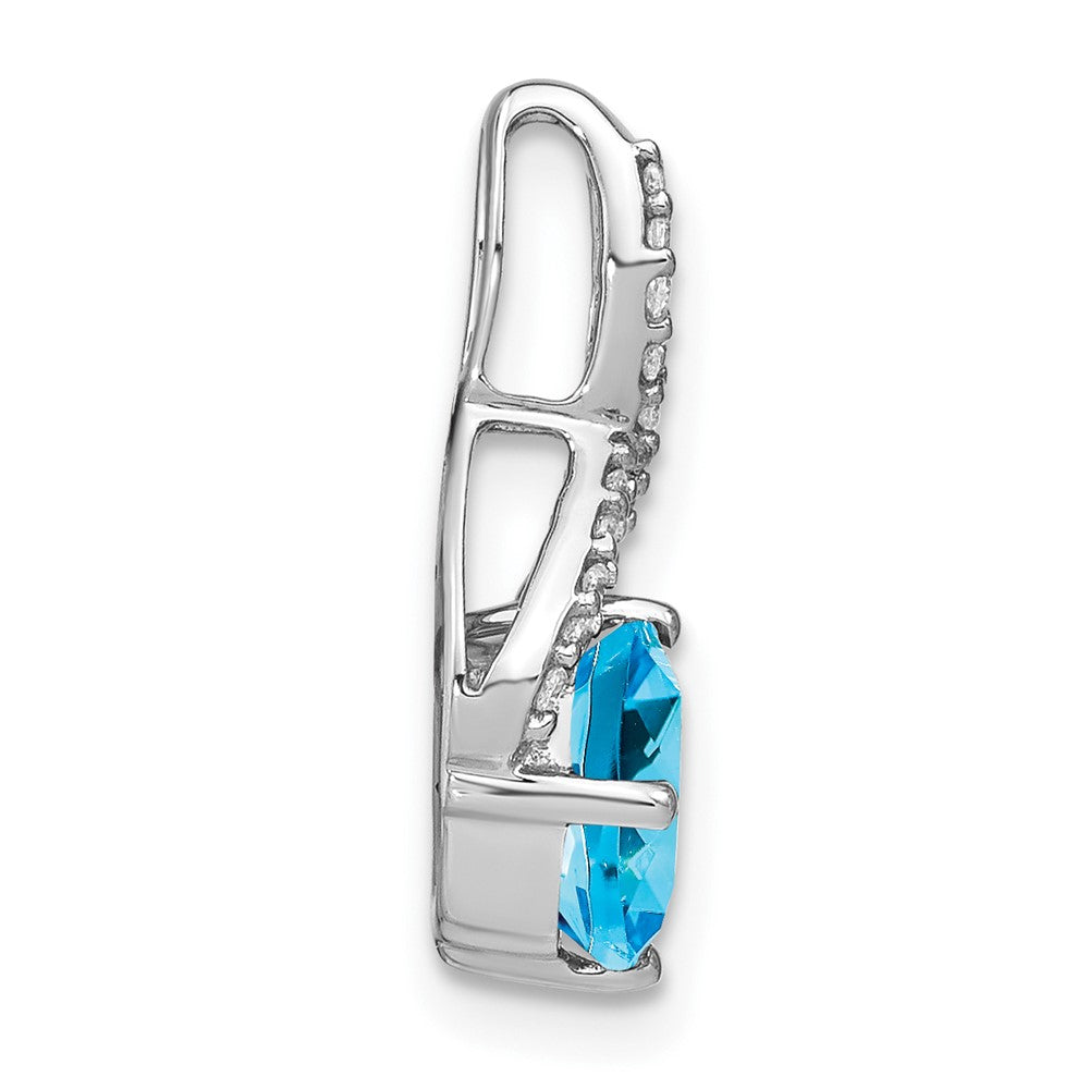 14k White Gold Cushion Blue Topaz and Diamond Pendant (1.5 grams)