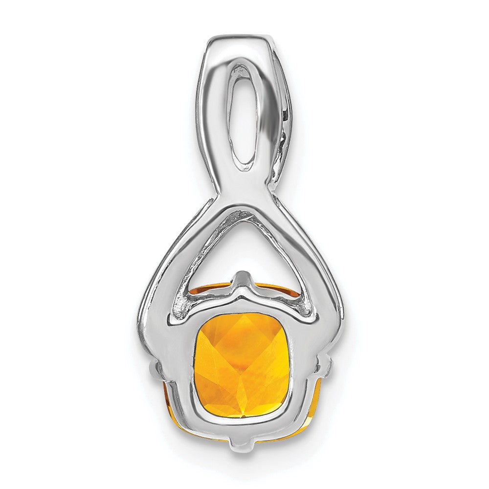 14k White Gold Cushion Citrine and Diamond Pendant (1.5 grams)