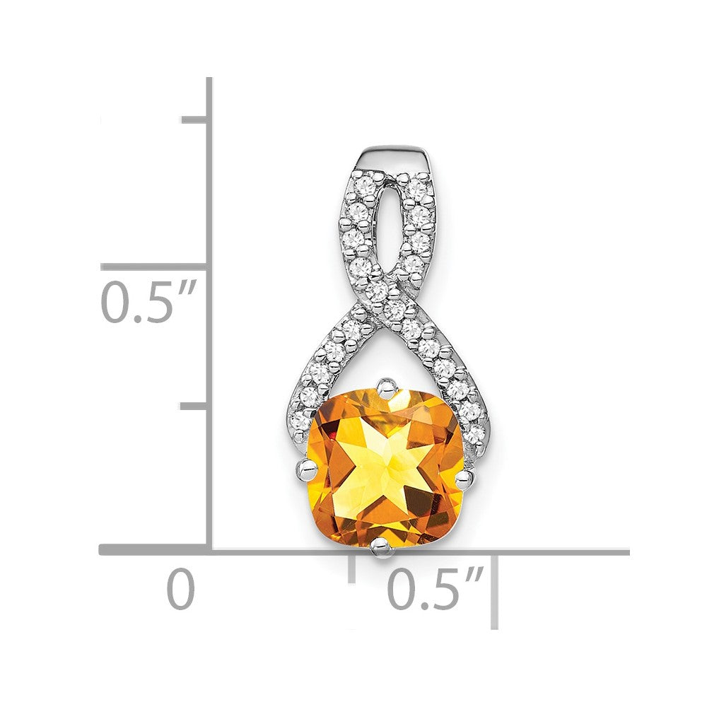 14k White Gold Cushion Citrine and Diamond Pendant (1.5 grams)