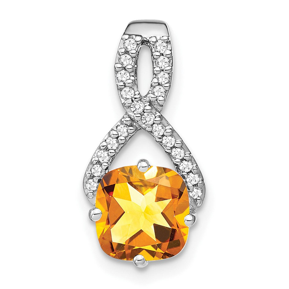 14k White Gold Cushion Citrine and Diamond Pendant (1.5 grams)