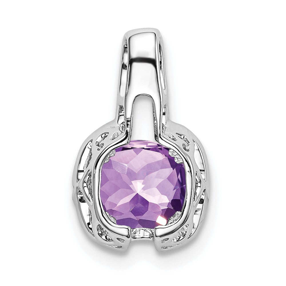 14k White Gold Cushion Amethyst and Diamond Pendant (1.3 grams)