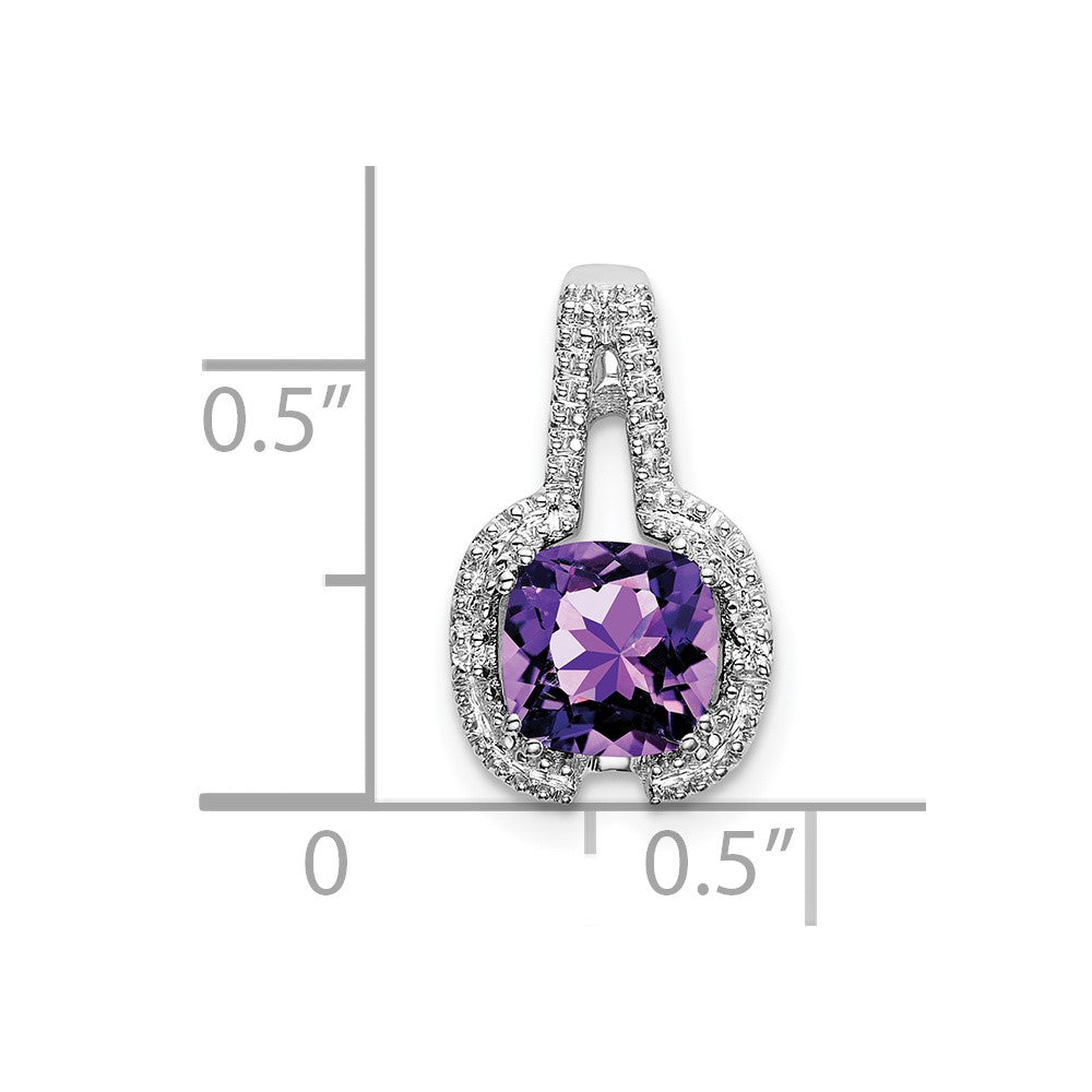 14k White Gold Cushion Amethyst and Diamond Pendant (1.3 grams)