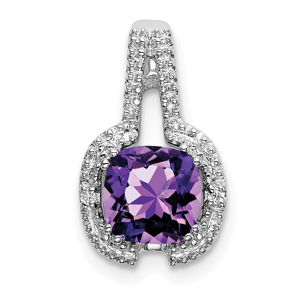 14k White Gold Cushion Amethyst and Diamond Pendant (1.3 grams)