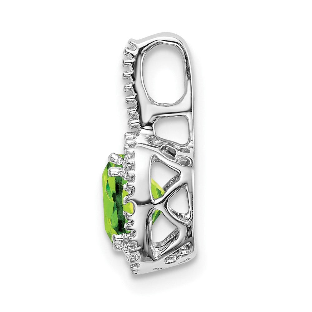 14k White Gold Cushion Peridot and Diamond Pendant (1.3 grams)