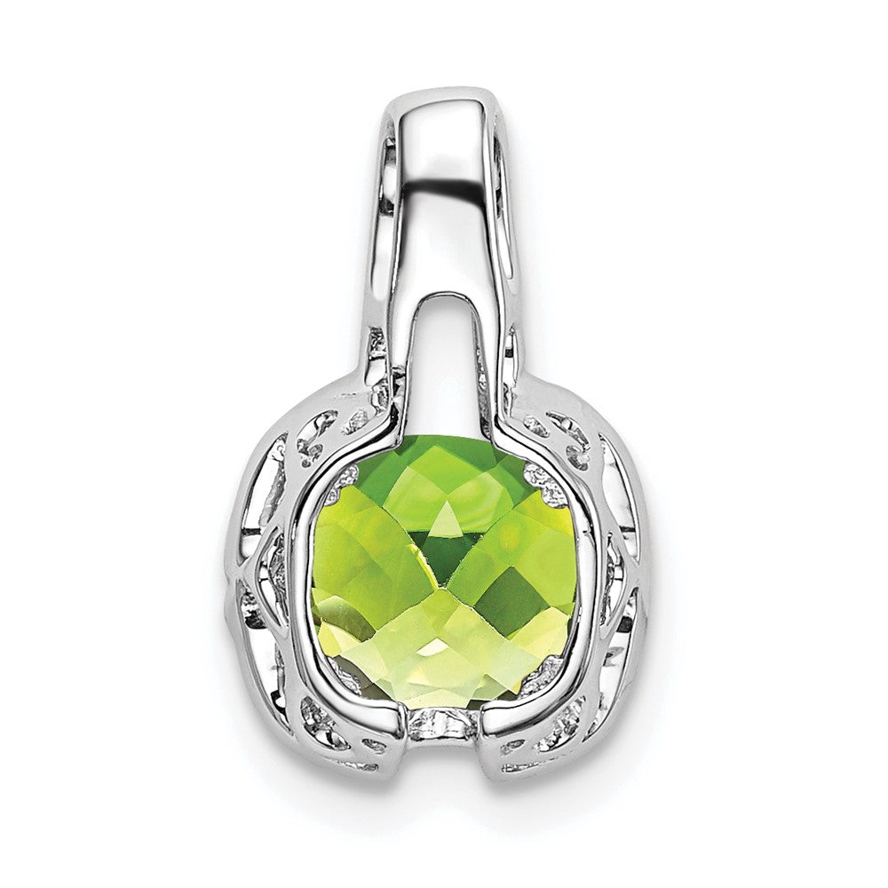 14k White Gold Cushion Peridot and Diamond Pendant (1.3 grams)
