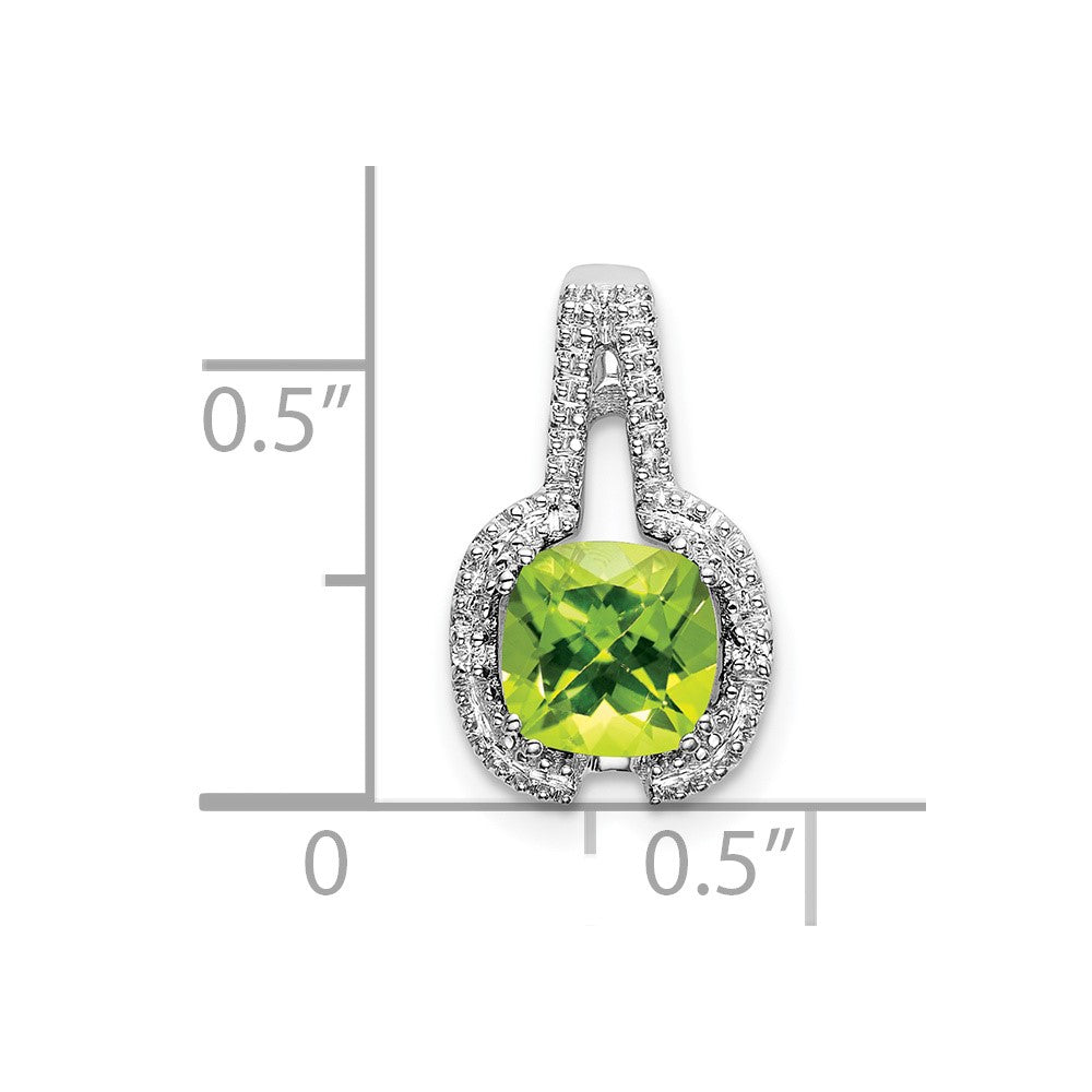 14k White Gold Cushion Peridot and Diamond Pendant (1.3 grams)