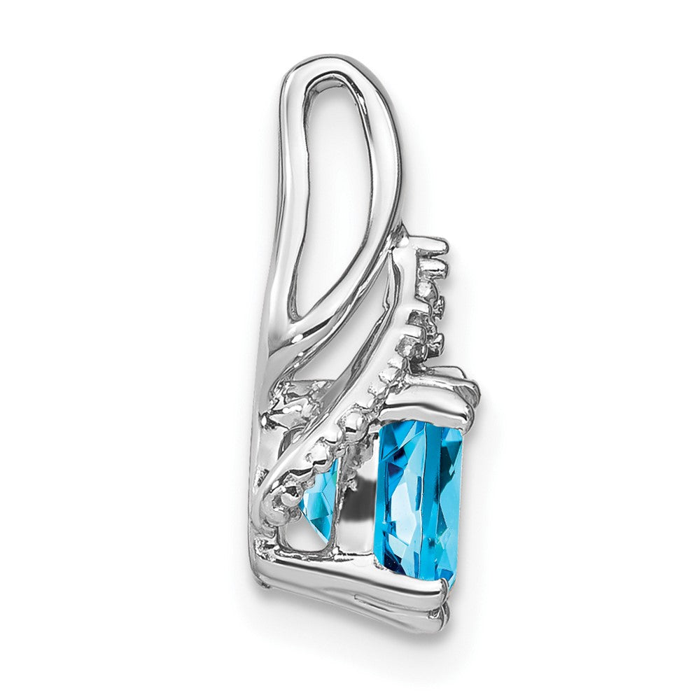 14k White Gold Cushion Blue Topaz and Diamond Pendant (1.45 grams)