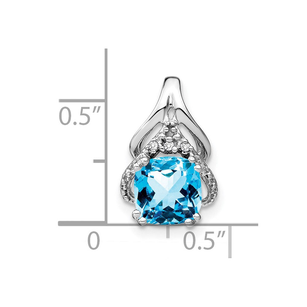 14k White Gold Cushion Blue Topaz and Diamond Pendant (1.45 grams)