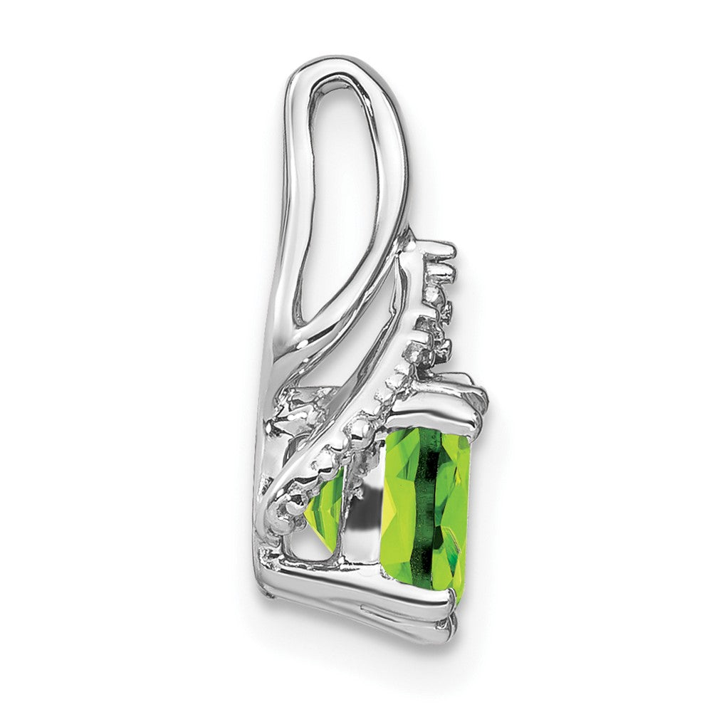 14k White Gold Cushion Peridot and Diamond Pendant (1.45 grams)