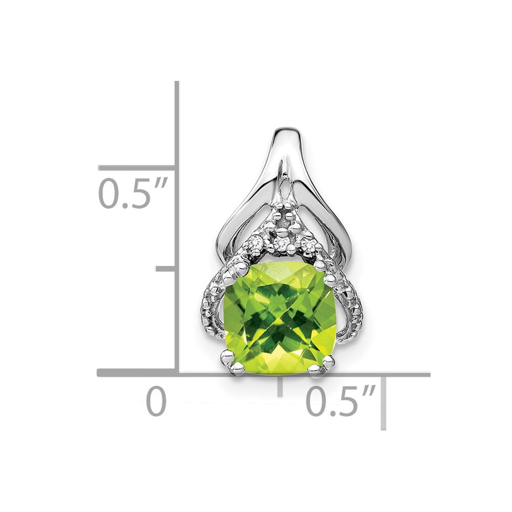14k White Gold Cushion Peridot and Diamond Pendant (1.45 grams)