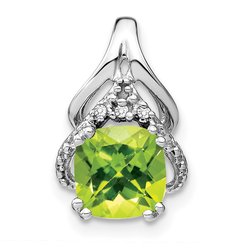 14k White Gold Cushion Peridot and Diamond Pendant (1.45 grams)