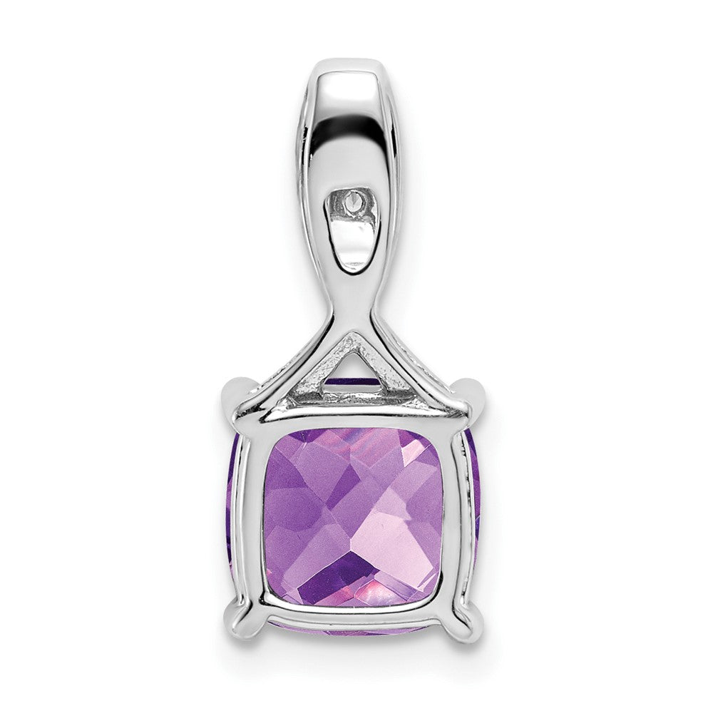 14k White Gold Cushion Amethyst and Diamond Pendant (1.15 grams)