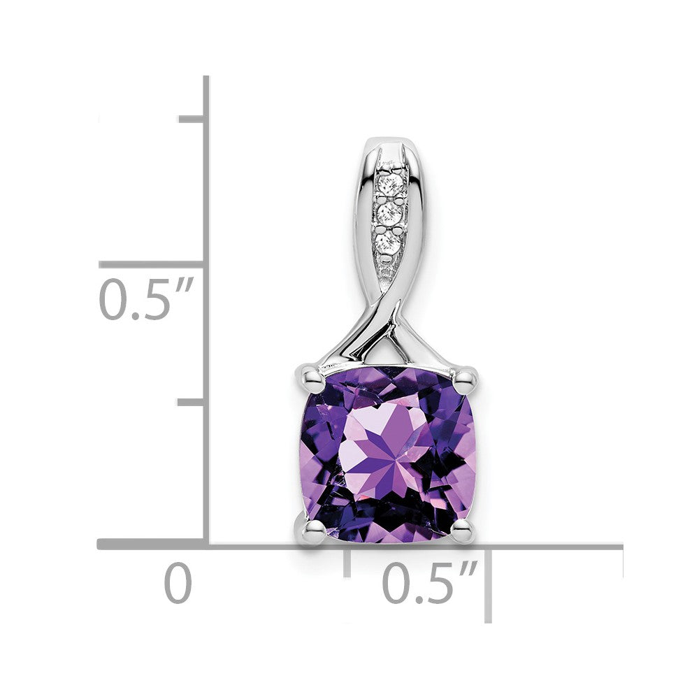 14k White Gold Cushion Amethyst and Diamond Pendant (1.15 grams)