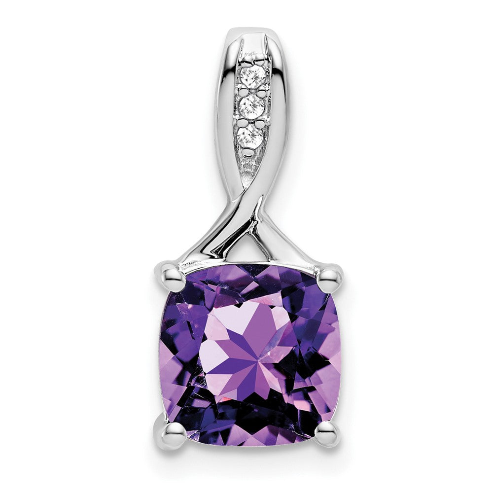 14k White Gold Cushion Amethyst and Diamond Pendant (1.15 grams)