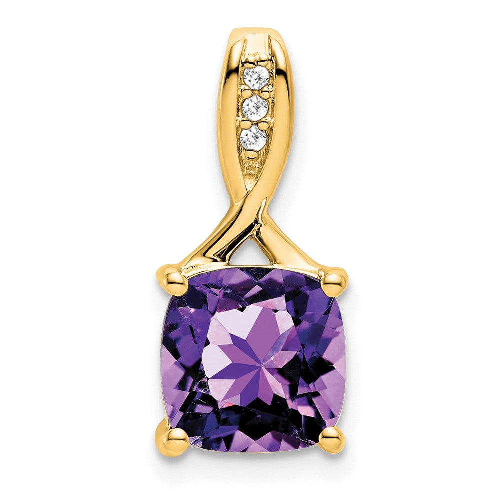 14k Cushion Amethyst and Diamond Pendant (1.15 grams)