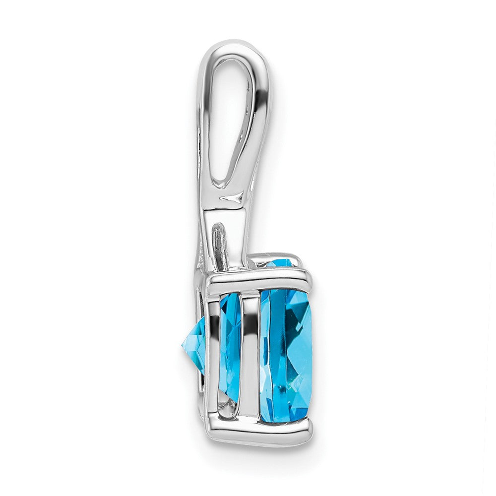 14k White Gold Cushion Blue Topaz and Diamond Pendant (1.15 grams)