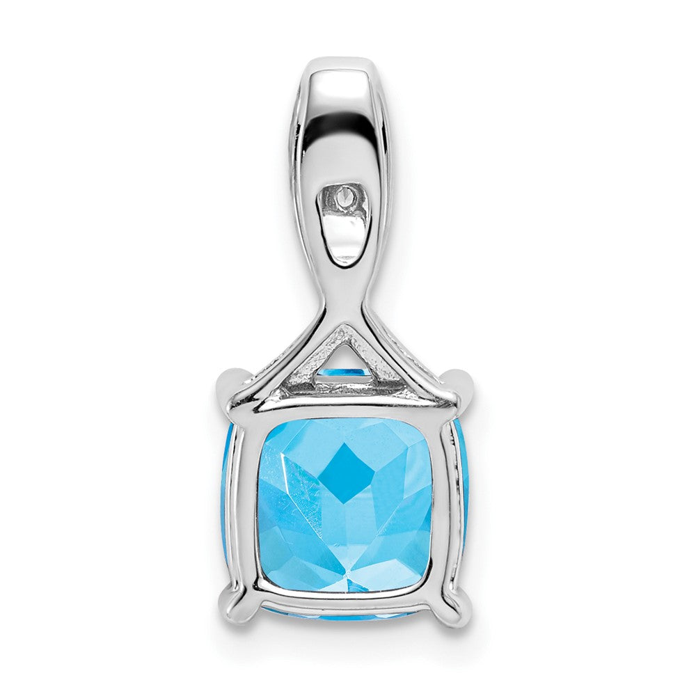 14k White Gold Cushion Blue Topaz and Diamond Pendant (1.15 grams)