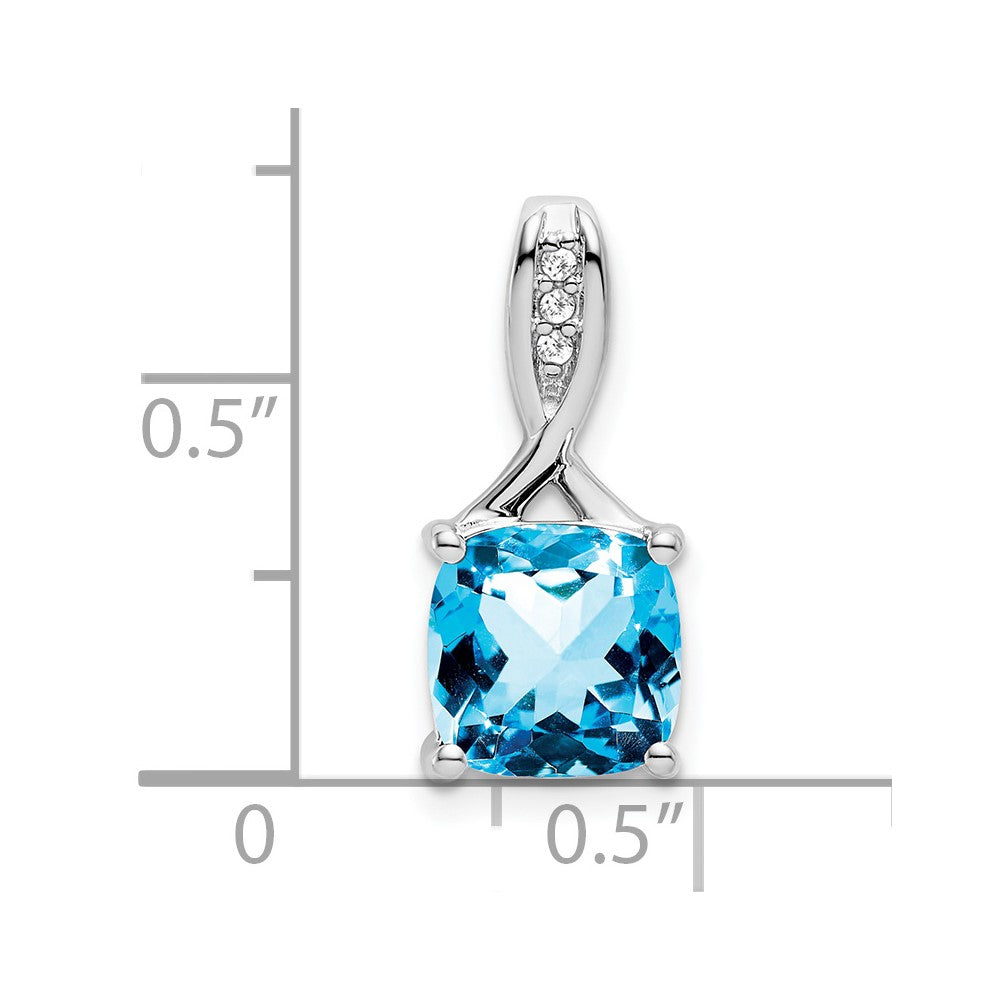 14k White Gold Cushion Blue Topaz and Diamond Pendant (1.15 grams)