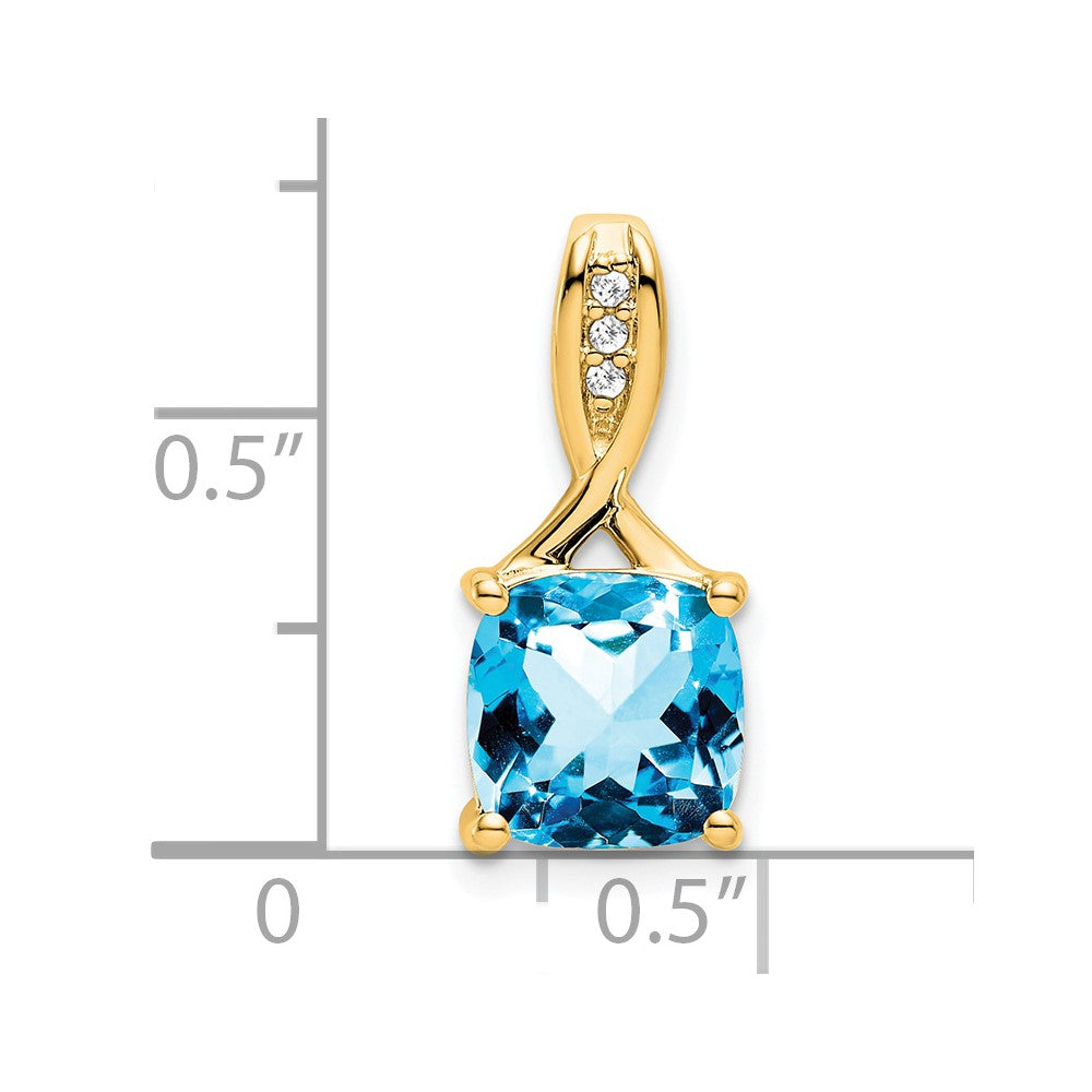 14k Cushion Blue Topaz and Diamond Pendant (1.15 grams)