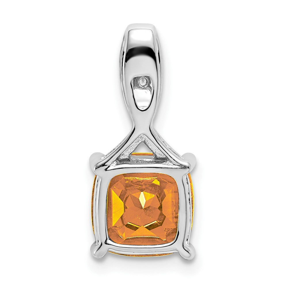 14k White Gold Cushion Citrine and Diamond Pendant (1.15 grams)