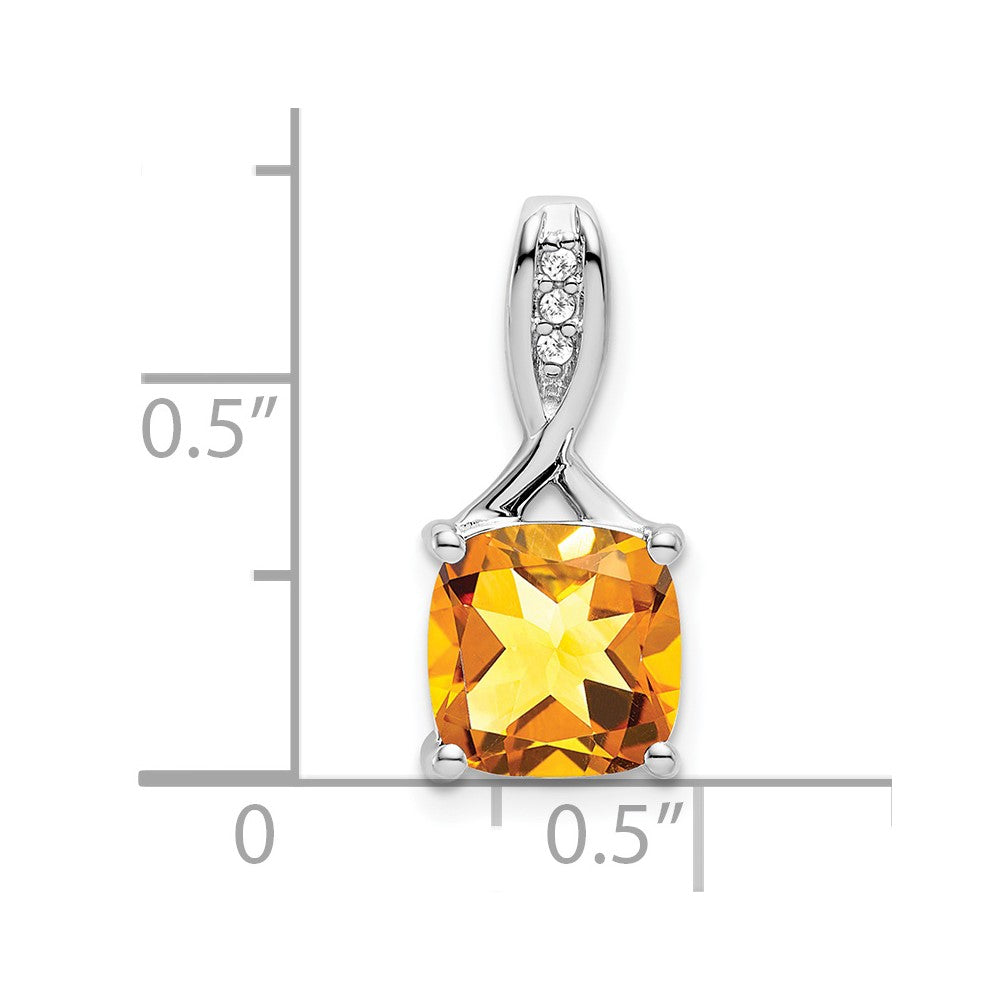 14k White Gold Cushion Citrine and Diamond Pendant (1.15 grams)