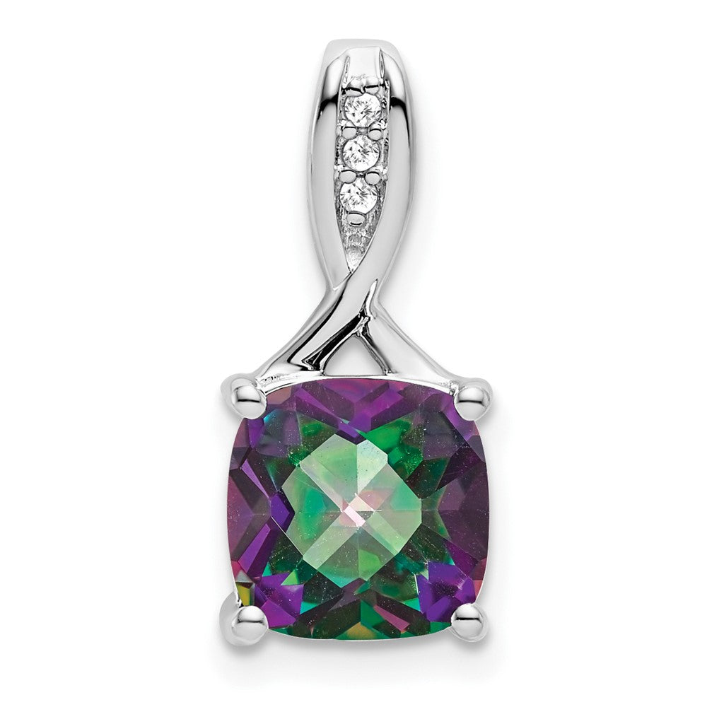 14k White Gold Cushion Mystic Fire Topaz and Diamond Pendant (1.15 grams)